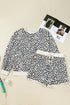 Leopard Print Drop Shoulder Pullover Elastic Waist Short Set