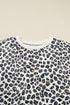 Leopard Print Drop Shoulder Pullover Elastic Waist Short Set
