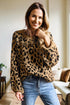 Leopard Print Drop Shoulder Ribbed Trim Crew Sweater