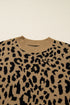Leopard Print Drop Shoulder Ribbed Trim Crew Sweater