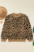 Leopard Print Drop Shoulder Ribbed Trim Crew Sweater