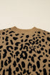 Leopard Print Drop Shoulder Ribbed Trim Crew Sweater