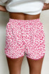 Leopard Print Elastic Waist Drawstring Contrast Trim Lounge Shorts