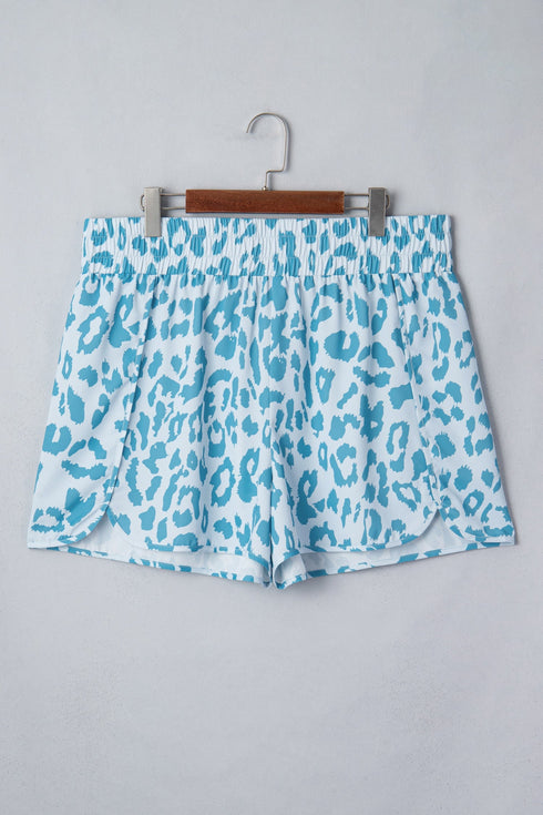 Leopard Print Elastic Waist Western Style Athletic Shorts