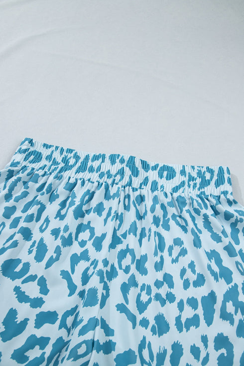 Leopard Print Elastic Waist Western Style Athletic Shorts