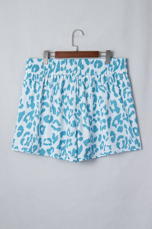 Leopard Print Elastic Waist Western Style Athletic Shorts