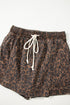Leopard Print Elastic Waistband Drawstring Denim Shorts