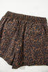 Leopard Print Elastic Waistband Drawstring Denim Shorts