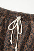 Leopard Print Elastic Waistband Drawstring Denim Shorts