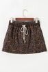 Leopard Print Elastic Waistband Drawstring Denim Shorts