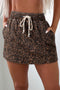 Leopard Print Elastic Waistband Drawstring Denim Shorts