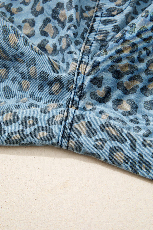 Leopard Print Exposed Seam Drawstring Wide Leg Jeans