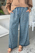 Leopard Print Exposed Seam Drawstring Wide Leg Jeans