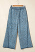 Leopard Print Exposed Seam Drawstring Wide Leg Jeans