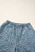 Leopard Print Exposed Seam Drawstring Wide Leg Jeans
