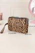 Leopard Print Faux Leather Wristlet Zipper Makeup Bag