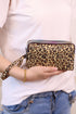 Leopard Print Faux Leather Wristlet Zipper Makeup Bag