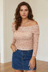 Leopard Print Foldover Off Shoulder Sheer Long Sleeve Mesh Top