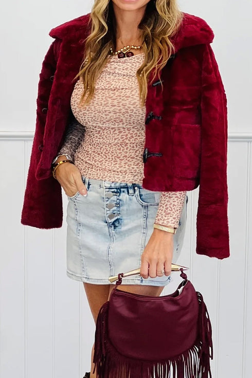 Leopard Print Foldover Off Shoulder Sheer Long Sleeve Mesh Top
