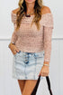 Leopard Print Foldover Off Shoulder Sheer Long Sleeve Mesh Top