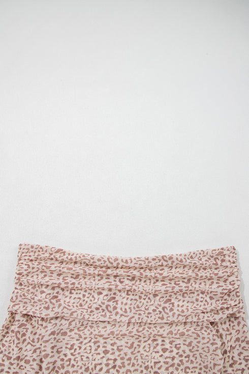 Leopard Print Foldover Off Shoulder Sheer Long Sleeve Mesh Top