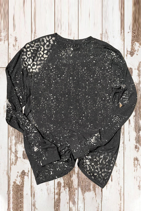 Leopard Print Football Graphic Bleached Effect Long Sleeve Tee