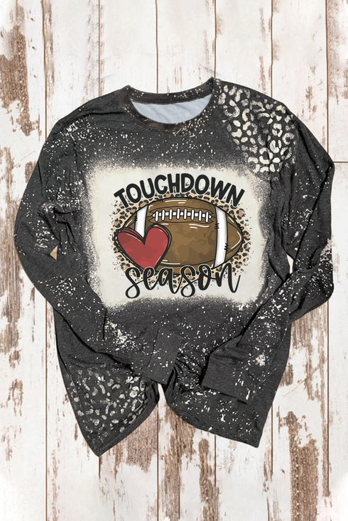 Leopard Print Football Graphic Bleached Effect Long Sleeve Tee