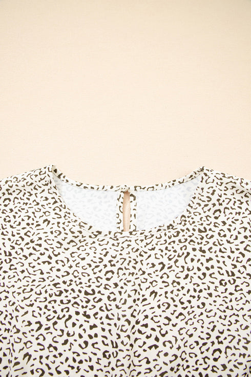 Leopard Print Frill Trim A Line Plus Size Midi Dress