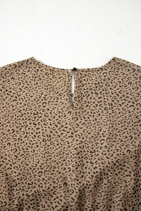 Leopard Print Frill Trim A Line Plus Size Midi Dress