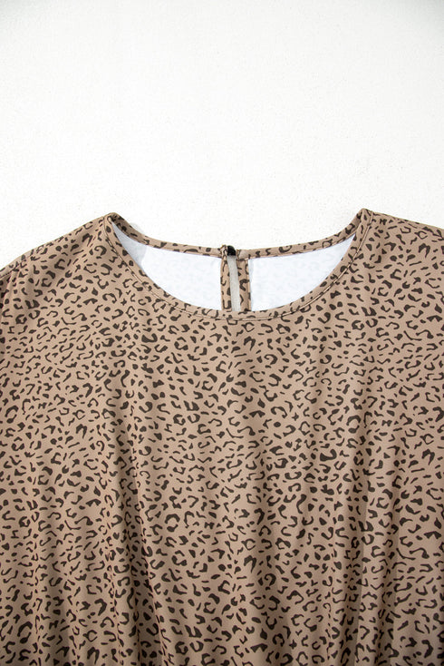 Leopard Print Frill Trim A Line Plus Size Midi Dress