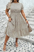 Leopard Print Frill Trim A Line Plus Size Midi Dress