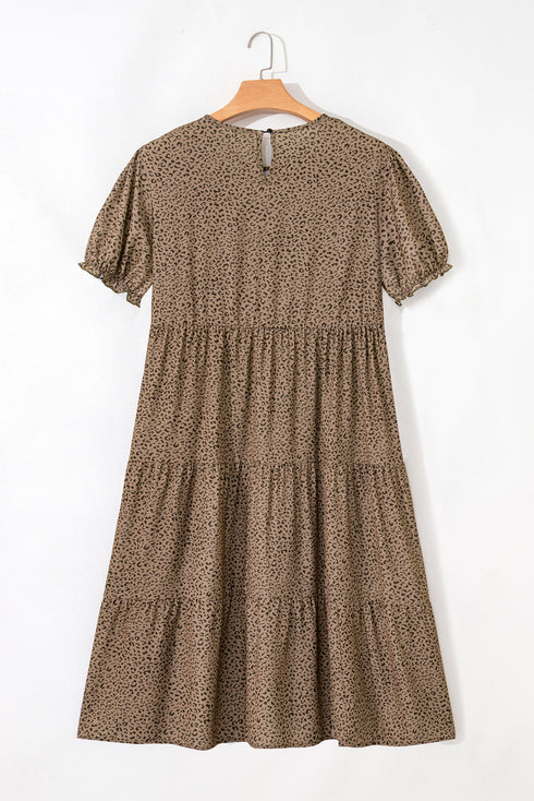 Leopard Print Frill Trim A Line Plus Size Midi Dress