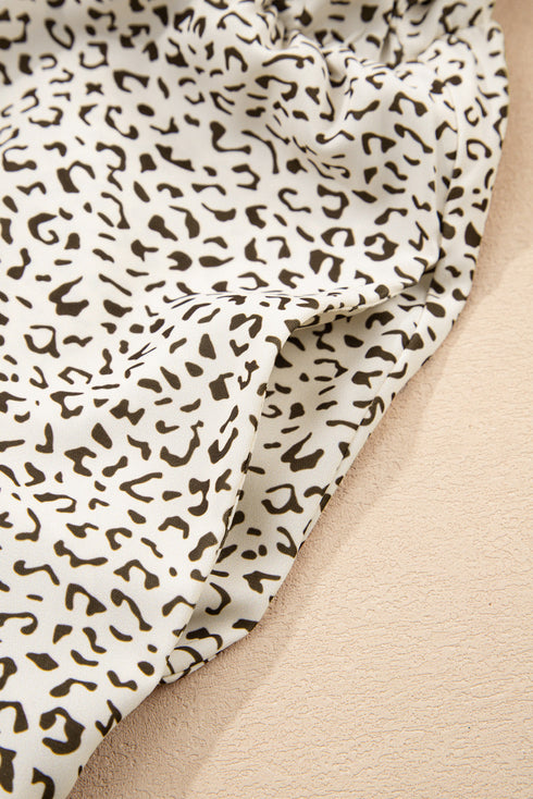Leopard Print Frill Trim A Line Plus Size Midi Dress
