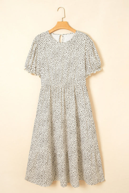 Leopard Print Frill Trim A Line Plus Size Midi Dress