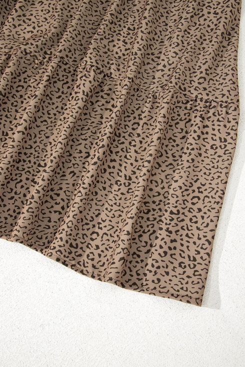 Leopard Print Frill Trim A Line Plus Size Midi Dress