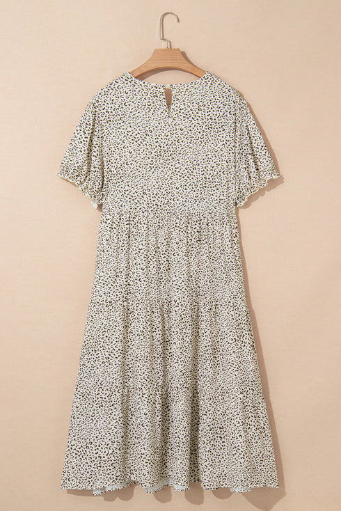 Leopard Print Frill Trim A Line Plus Size Midi Dress