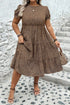 Leopard Print Frill Trim A Line Plus Size Midi Dress