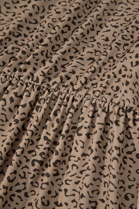 Leopard Print Frill Trim A Line Plus Size Midi Dress