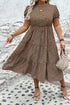Leopard Print Frill Trim A Line Plus Size Midi Dress