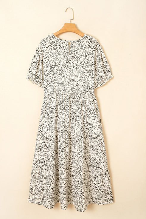 Leopard Print Frill Trim A Line Plus Size Midi Dress