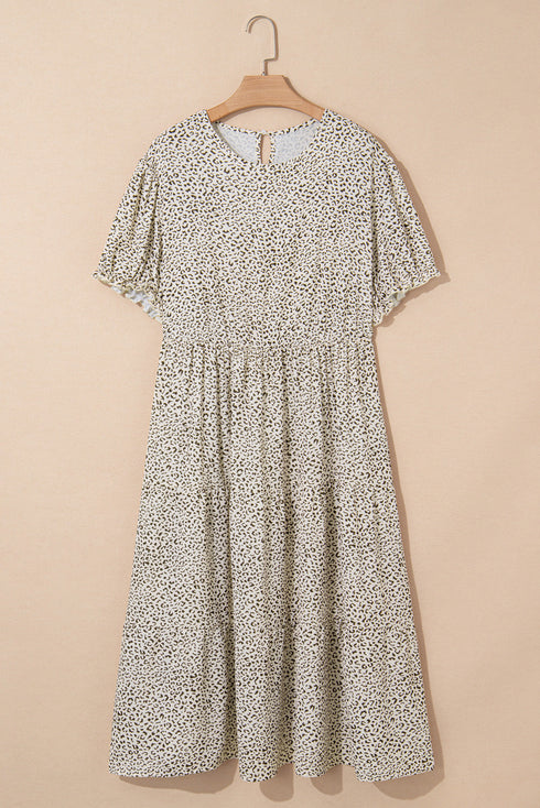 Leopard Print Frill Trim A Line Plus Size Midi Dress
