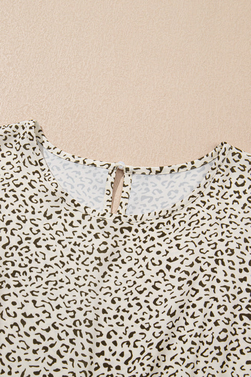 Leopard Print Frill Trim A Line Plus Size Midi Dress