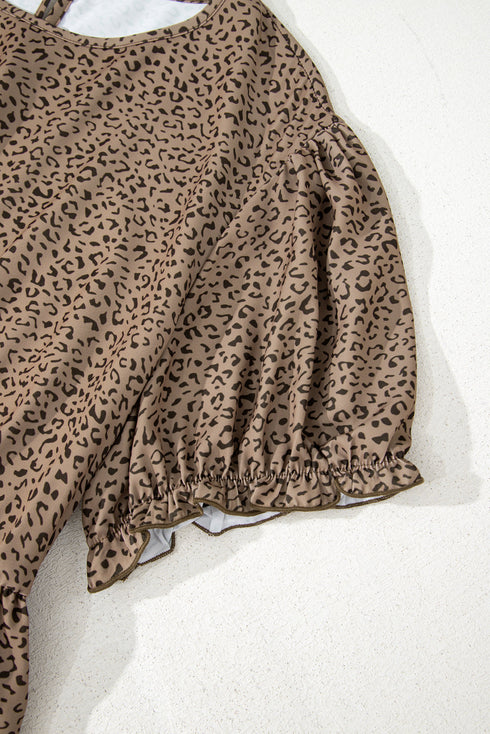 Leopard Print Frill Trim A Line Plus Size Midi Dress