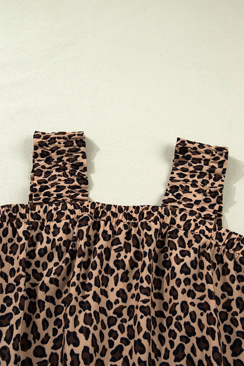Leopard Print Frilled Square Neck Western Tank Top