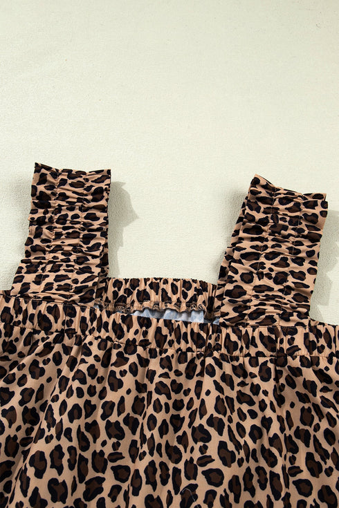 Leopard Print Frilled Square Neck Western Tank Top