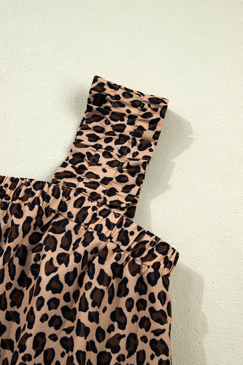 Leopard Print Frilled Square Neck Western Tank Top