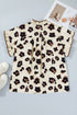 Leopard Print Frilled Trim Button Down Short Sleeve Blouse