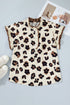 Leopard Print Frilled Trim Button Down Short Sleeve Blouse