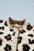 Leopard Print Frilled Trim Button Down Short Sleeve Blouse