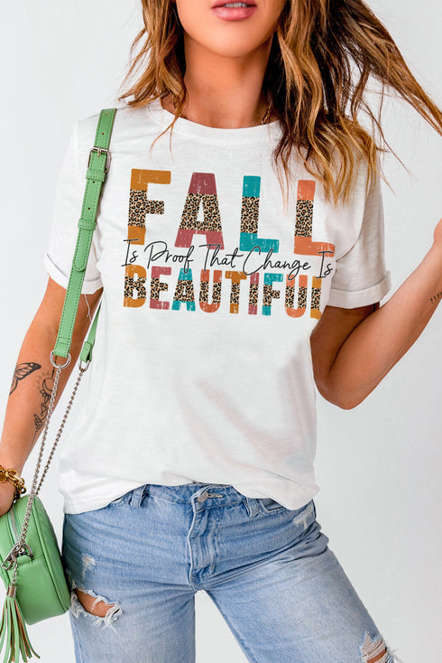 Leopard Print Graphic Short Sleeve Crew Neck T Shirt